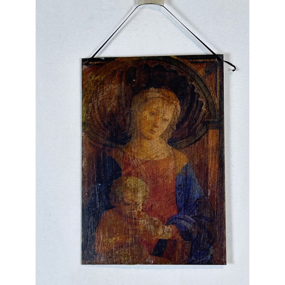 Twin Icons Madonna and Child Tin Art Hanging Plaque Brown Excellent Religious